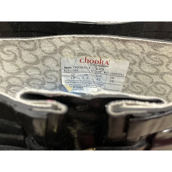 Chooka Signature Crocodilia Black Print Women Rain Boots Sz 10 Buckle Mid Calf - Picture 4 of 13